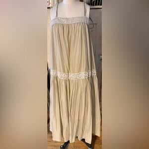 Tie-Shoulder Maxi Dress with Lace Trim - Cream